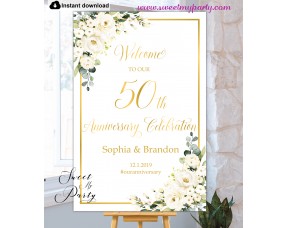 Ivory Roses 50th Anniversary welcome sign template,50th Anniversary welcome sign,(123)